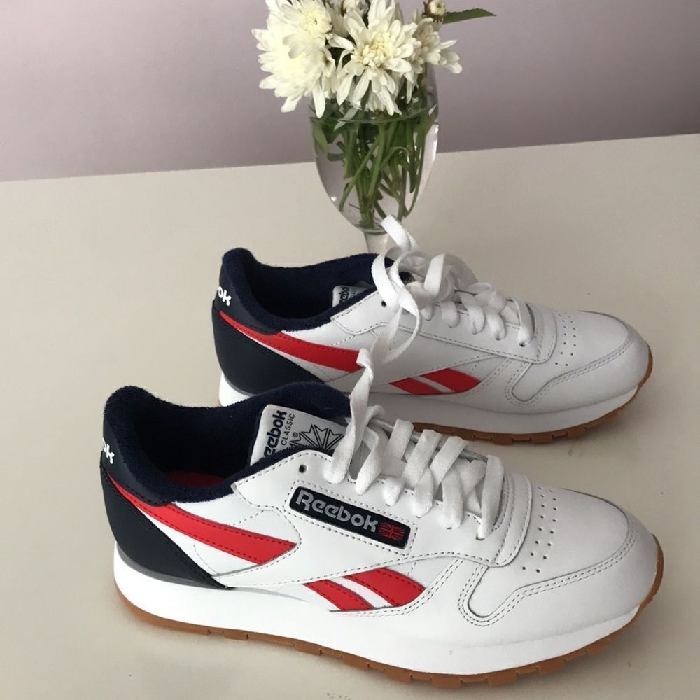 Reebok Classic Leather Trainers White Blue Red size 6.5